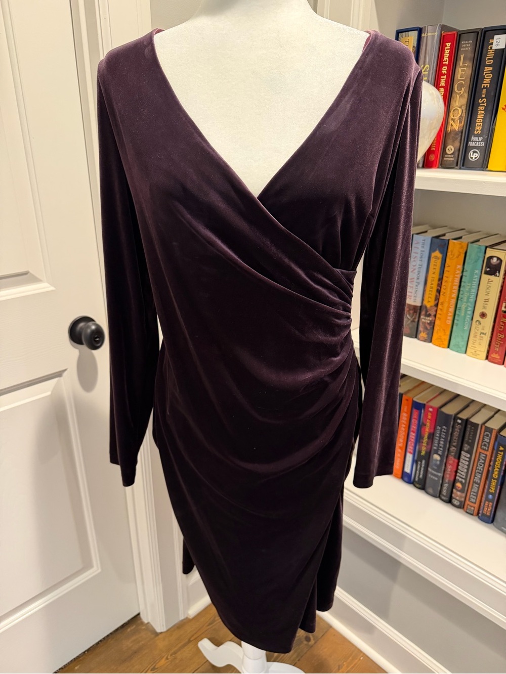 Lauren Ralph Lauren Deep Plum Velvet Wrap-Style Midi Dress
